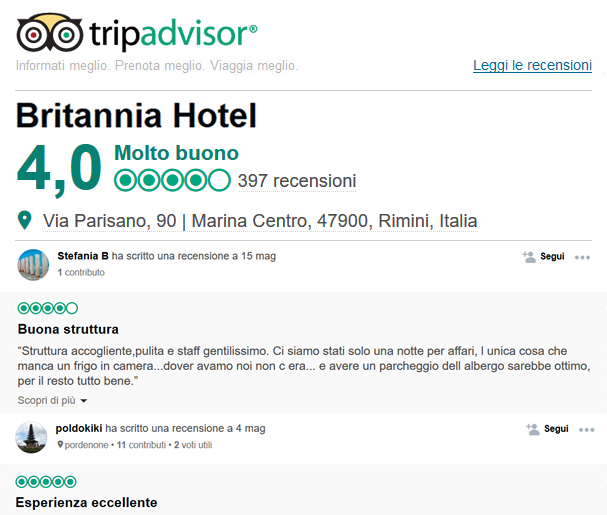 Recensioni Tripadvisor Hotel Britannia